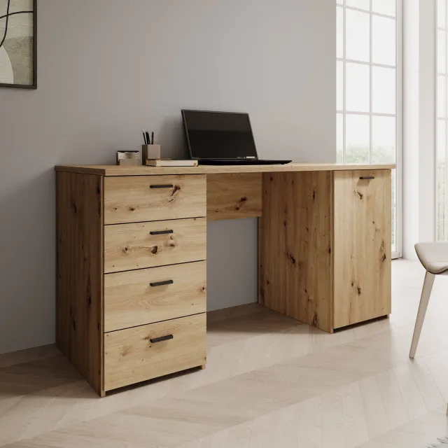 MEUBELLA Glymp - Bureau - Eikenpatroon - 145x60x75 cm Bruin