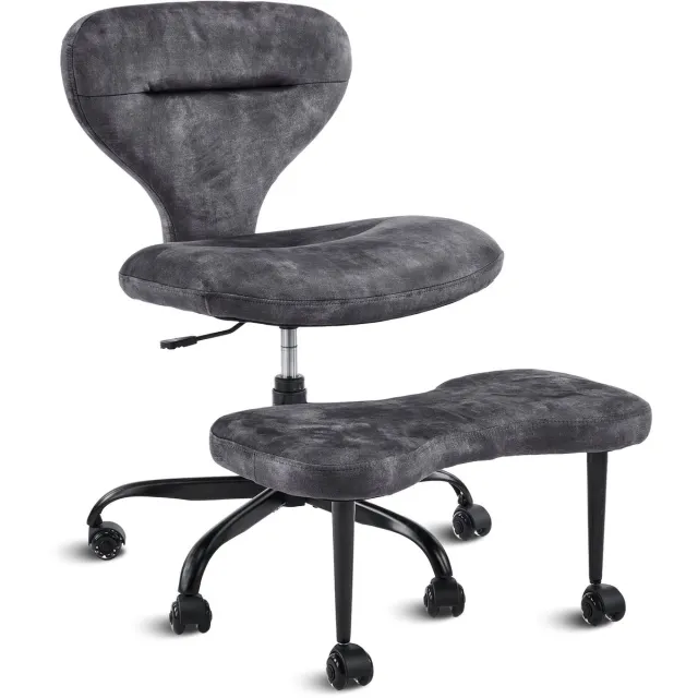 STILVORA Bureaustoel Met Ottoman 67 Cm Verstelbaar En 360 Graden Draaibaar Voor Thuiswerk Meditatie En Yoga Grijs Velvet