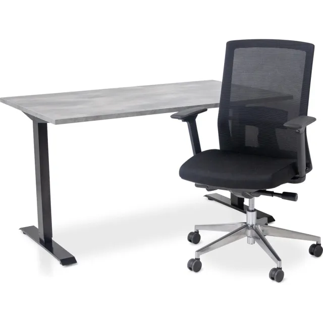 Lineaflex MRC Zit-sta bureau elektrisch verstelbaar + ERGO Bureaustoel | ARBO EASY Thuiswerkset | frame bureau zwart - bureaublad betonlook | 120x80 cm Zwart bureauframe