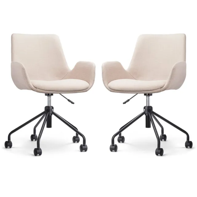 Nolon Nout-Eef Bureaustoelen Set van 2 Beige - Stof - Verstelbaar - Wielen - Zwart Onderstel - Lage Armleuning - Modern - Design Beige - Zwart onderstel