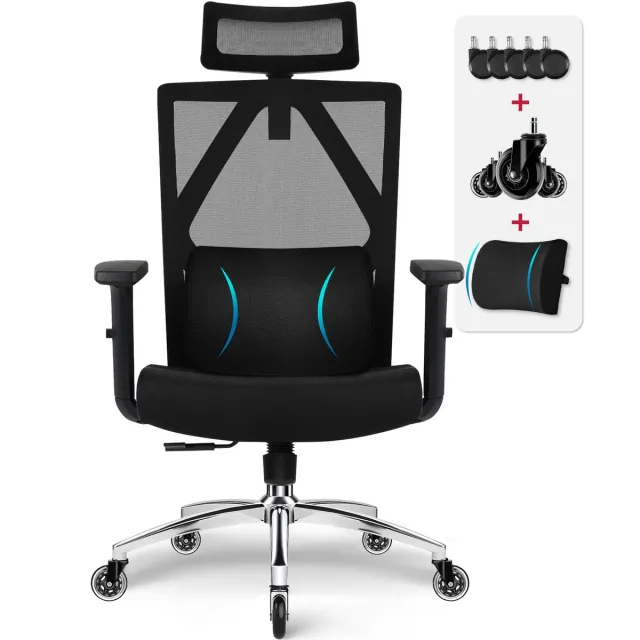 Saikefy Bureaustoel - Ergonomische Bureaustoel voor Volwassenen - 3D Lendensteun - Opklapbare Armleuningen - Vergrendelbare Rugleuning - Max. Kanteling 135° - Max. Belasting 200 kg - Zwart
