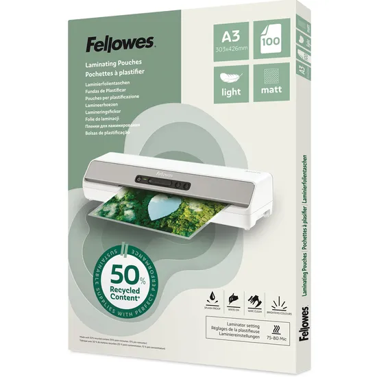 Fellowes Lamineerhoes Fellowes A3 light 50% gerecycled mat 100stuks