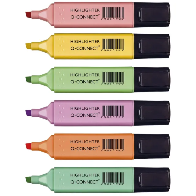 Q-CONNECT markeerstift pastel, geassorteerde kleuren, pak van 6 stuks blauw