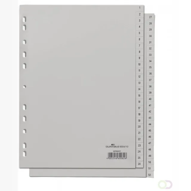 Durable Tabbladen A4 52-delig bedrukte tabs 1-26 27-52 PP grijs