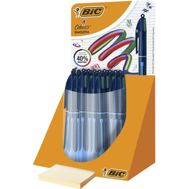 Bic Colours Smooth Drop 4-kleurenbalpen, medium, display van 30 stuks blauw