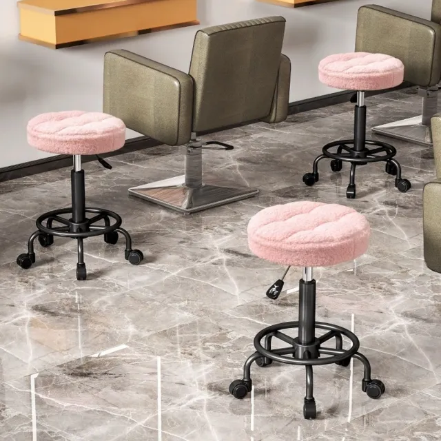 FloraGrace Bureaukruk 50 x 50 x 50-66 cm - In Hoogte Verstelbaar En 360 Graden Draaibaar Met Wielen - Voor Salon En Kantoor - Polyester - Roze
