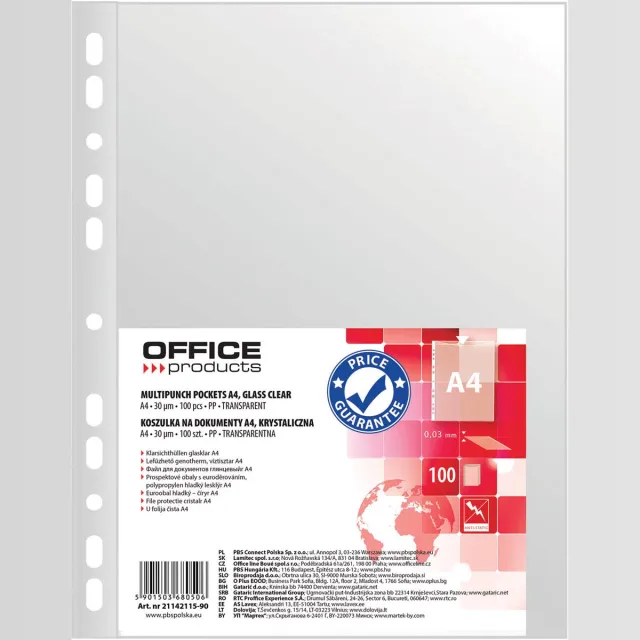 Office Products geperforeerde showtas, A4, 30 micron, glashelder, pak van 100 stuks