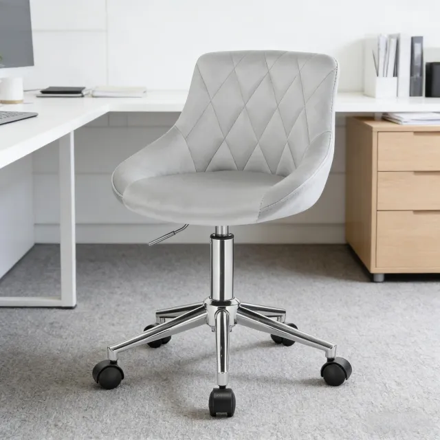 Clruro Bureaustoel - 69,5-77 cm Hoog - Draaibaar - Verstelbaar - Velvet en Metaal - Lichtgrijs