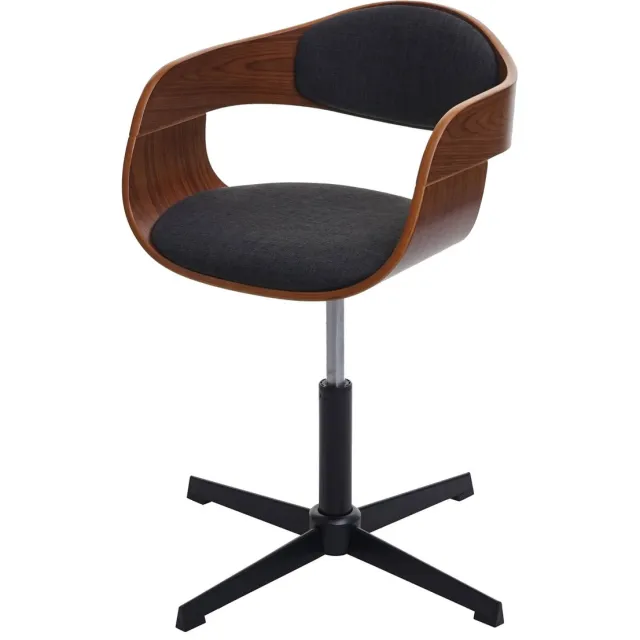 MCW Bureaustoel MCW-H46, bureaustoel, in hoogte verstelbaar draaimechanisme gebogen hout MVG ~ walnoot look, donkergrijze stof