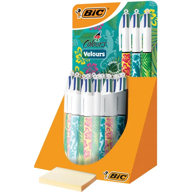 Bic Colours Velours 4-kleurenbalpen, medium, klassieke inktkleuren, display van 30 stuks blauw