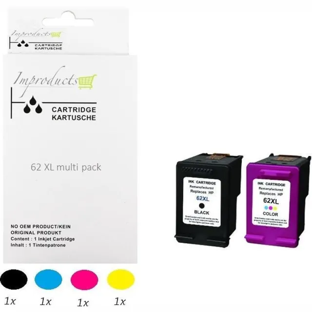 Improducts Inkt cartridges - Alternatief HP 62 XL - HP 62XL - C2P05AE / C2P07AE set v6 chip Multi