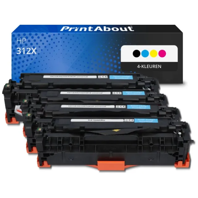 PrintAbout huismerk Toner 312X (CF380X) 4-kleuren Multipack Hoge capaciteit Geschikt voor HP
