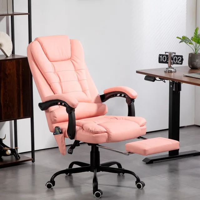 CHICFURN Bureaustoel - Massagefunctie - Verstelbare rugleuning - Roze