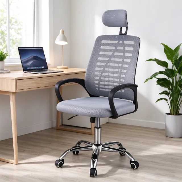 learnlogic Ergonomische bureaustoel grijs in hoogte verstelbaar zwenkwielen afmetingen 47x47x116 cm voor langdurig zitten