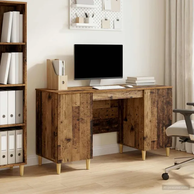 vidaXL Bureau met plank Oud hout 142,5 x 50 x 75 cm Bewerkt hout bruin, foto 2