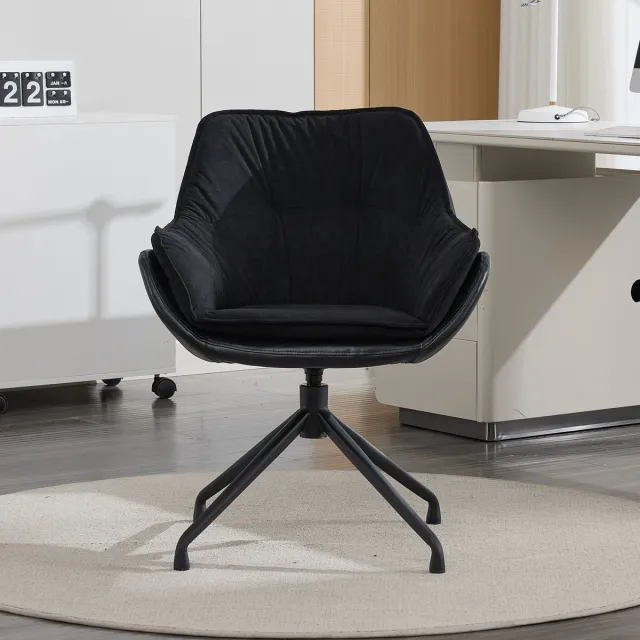 MIVRAY Bureaustoel 67,5 x 67,8 x 80 cm - Draaibaar Met Vaste Armleuningen En Automatische Terugkeer - Voor Woonkamer En Thuiskantoor - Kunstleer Zwart