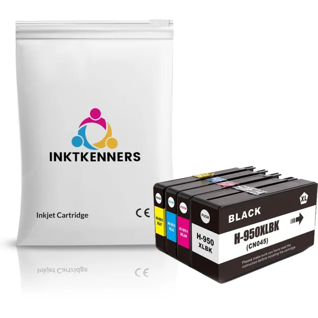 Inktkenners Inktcartridges Geschikt voor HP 950XL | Multipack van 4 stuks Geschikt voor HP Officejet Pro Printers: 251dw / 276dw / 8100 / 8600 / 8610 / 8615 / 8616 / 8620 / 8625 / 8630 / 8640 / 8650 / 8660 zwart, cyaan, magenta, geel