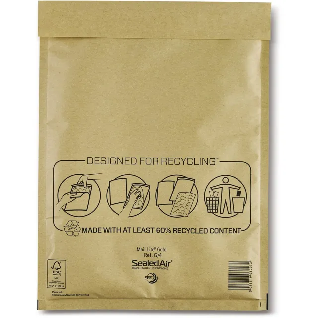 Mail Lite luchtkussenenveloppen, goud, G/4, 240 x 330 mm, doos van 50 stuks