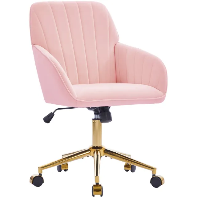 Ropilly Ergonomische bureaustoel - Voor kantoor en thuiswerkplek - In hoogte verstelbare draaistoel - Dik schuimkussen met wielen - Modern design Pink