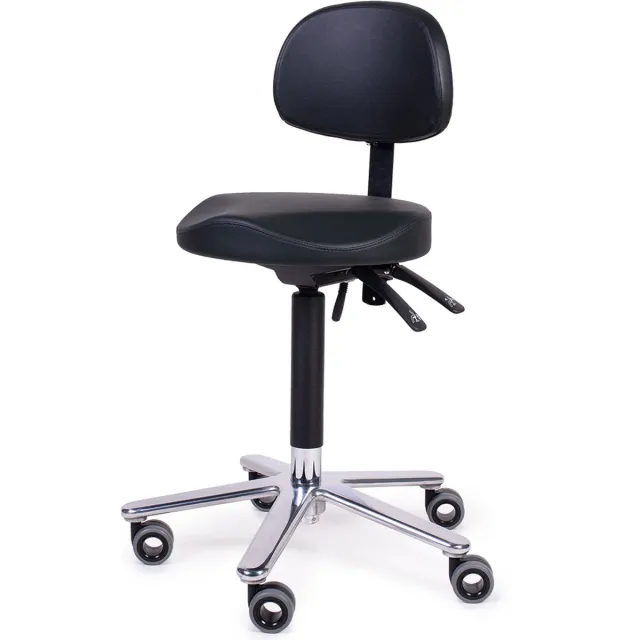 Firmseats Medische Tabouret Kruk op Wielen met Rugleuning - Medical Wave - hygiënische wielen Zwart