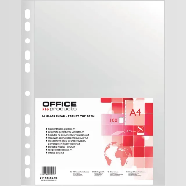 Office Products geperforeerde showtas, A4, 50 micron, glashelder, pak van 100 stuks