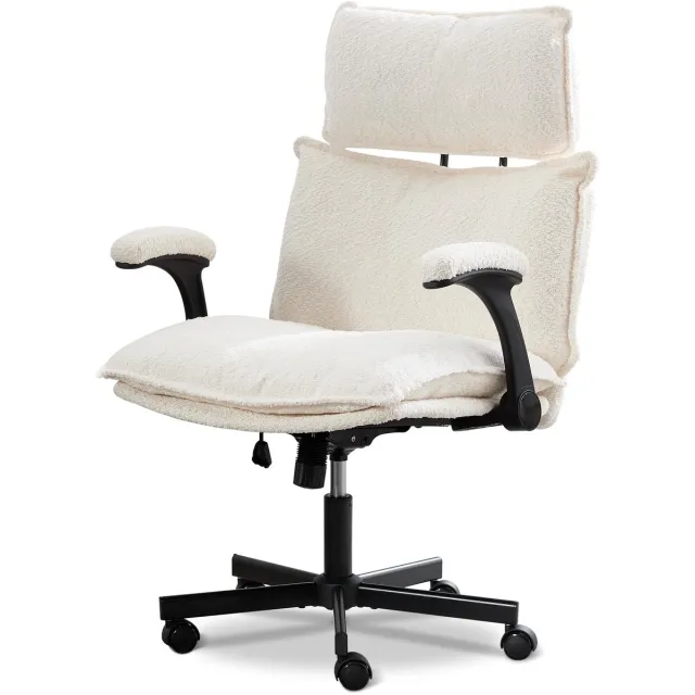 UEV Teddy Soft Surface bureaustoel, bureaustoel met 35° draaifunctie, compacte bureaustoel met omkeerbare armleuningen, 75 x 70 x 107-117 cm, beige