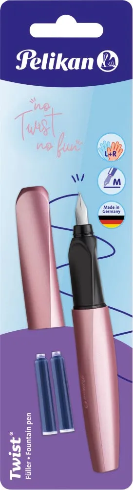 Pelikan Twist vulpen, op blister, roze (Girly Rose) blauw