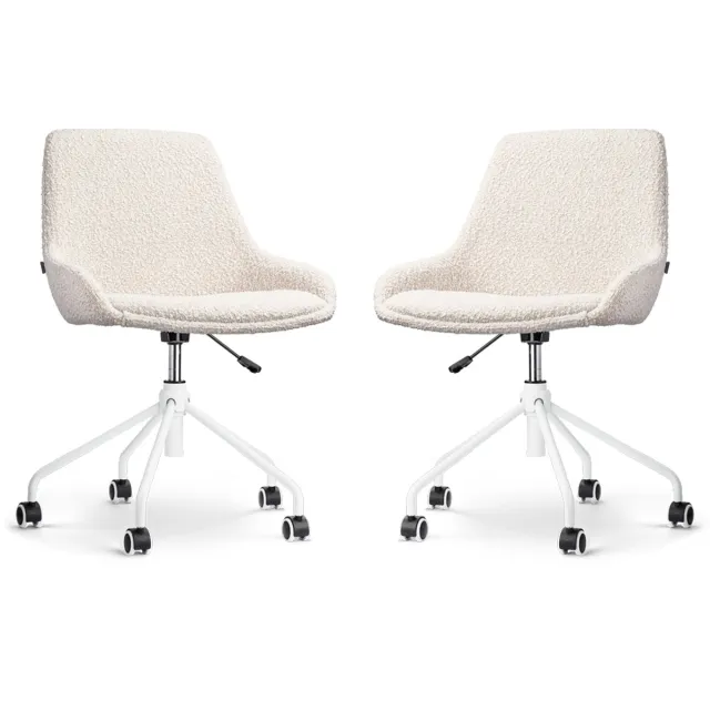 Nolon Nout-Isa Bureaustoelen Set van 2 Bouclé Beige - Stof - Verstelbaar - Wielen - Zonder Armleuning - Wit Onderstel Bouclé - Beige - Wit onderstel