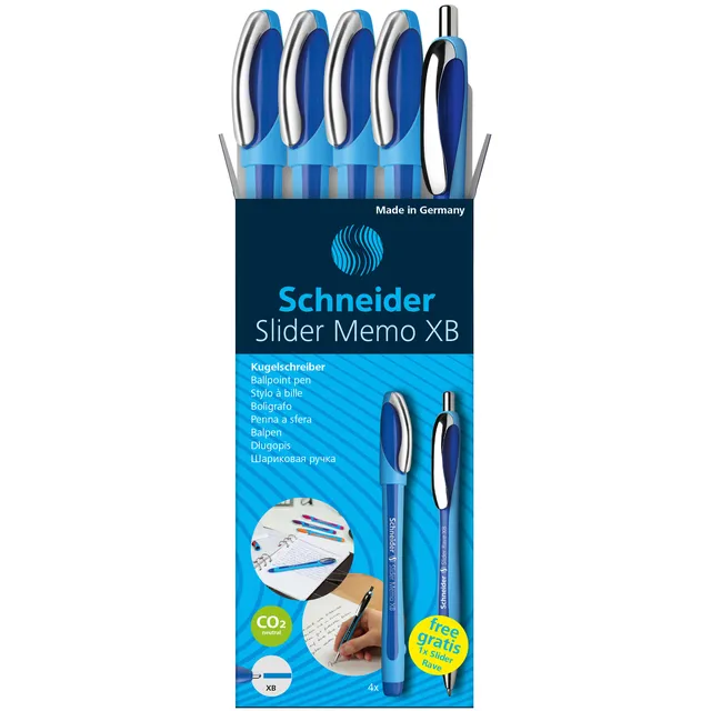 Schneider Balpen Schneider Slider Memo XB blauw set à 4 stuks + 1 gratis Slider balpen