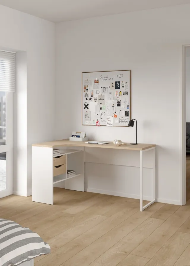 Giga Living Hoekbureau Function Plus - Wit/Naturel - 145x80x75cm