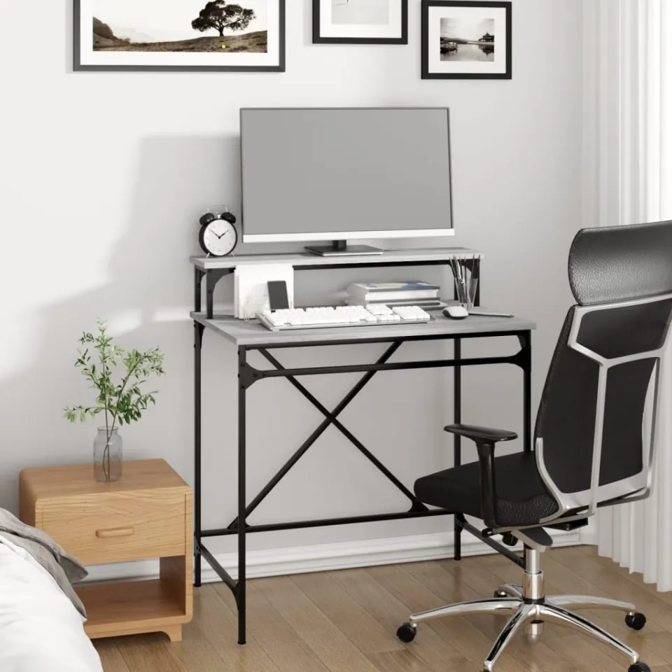 vidaXL Bureau 80x50x90 cm bewerkt hout en ijzer grijs sonoma eiken, foto 3