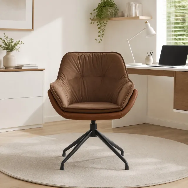 CHICFURN Bureaustoel - 360 graden draaibaar - Metalen onderstel - Bruin
