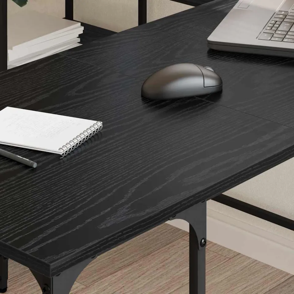 vidaXL Bureau Zwart Eiken 139 x 139 x 75 cm Bewerkt hout, foto 4