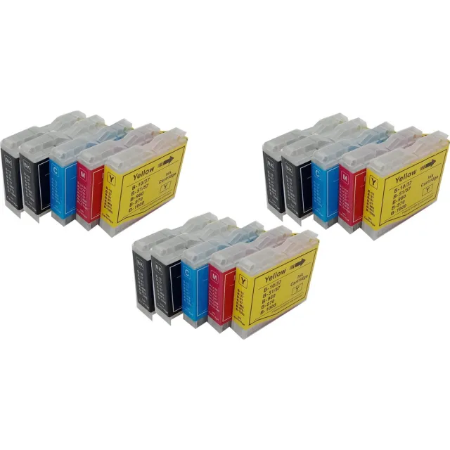 KATRIZ huismerk inkt voor|Brother LC51/LC970/LC1000/LC37 6x black +3x Cyan +3x Magenta+3x Yellow | ( 15stuks) Zwart, Cyaan, Magenta, Geel
