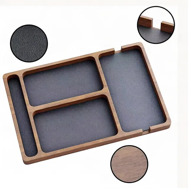 Happiq Wooden Office Desktop Storage Box Massief houten opbergdoos met scheidingswand Mobiele telefoon Hoofdtelefoon Opbergdoos voor puin Houten opbergbak Bruin