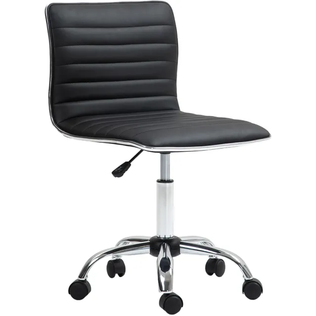 Lunpog Bureaustoel - Ergonomische bureaustoel - Armloze draaistoel - Directiestoel met wielen - 360° draaibaar, zwart - Kunstlederen stoel, geschikt voor thuiswerkplekken, bureaustoel met wielen