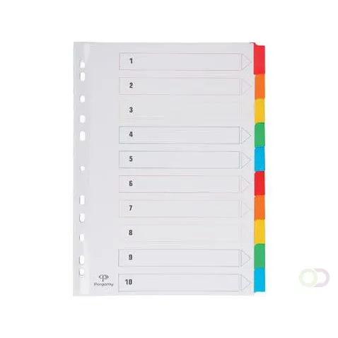 Pergamy tabbladen met indexblad, ft A4, 11-gaatsperforatie, geassorteerde kleuren, 10 tabs