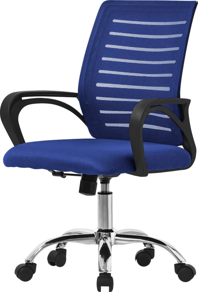 ml-design ergonomische bureaustoel, blauw, in hoogte verstelbare bureaustoel met armleuningen, computerstoel met ademende netbekleding, schommelfunctie, 360° draaibare stoel met wielen, gaming stoel