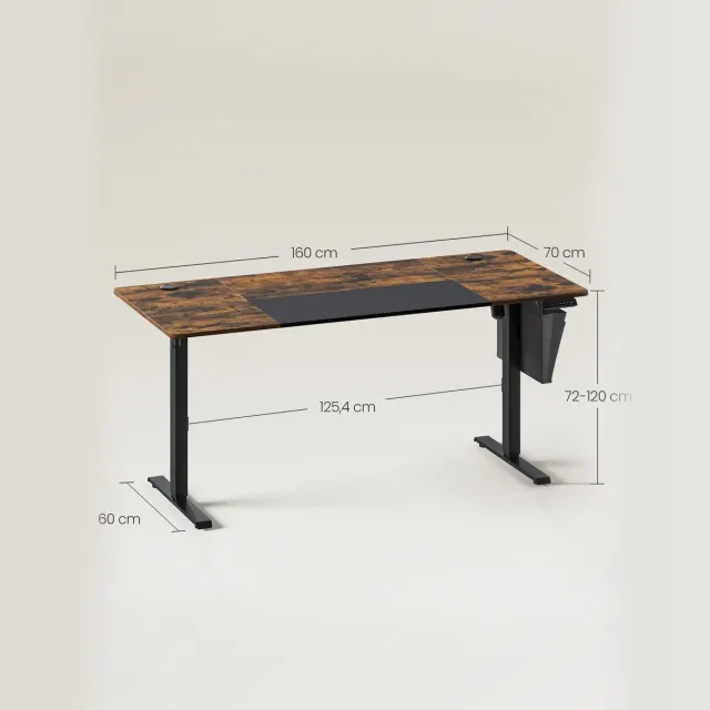 UrbanSelect Bureau - Werktafel - Elektrisch Verstelbaar 72 - 120cm - Geheugenfunctie - USB-A aansluiting - Metalen Frame - Bruin