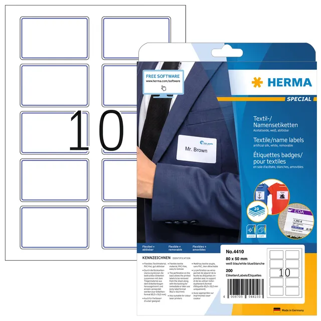 Herma Naambadge etiket HERMA 4410 80x50mm wit/blauw 200 stuks