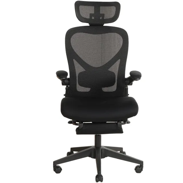 Wishdor Ergonomische bureaustoel - Opklapbare rugleuning en armleuningen - Verstelbare 3D-hoofdsteun en lendensteun - Kantelfunctie en wielen - Mesh en schuim - Zwart - 62 x 48,5 x 129 cm