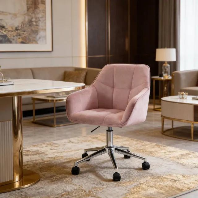 CHICFURN Bureaustoel - Hoogteverstelbaar - Met armleuningen - Roze