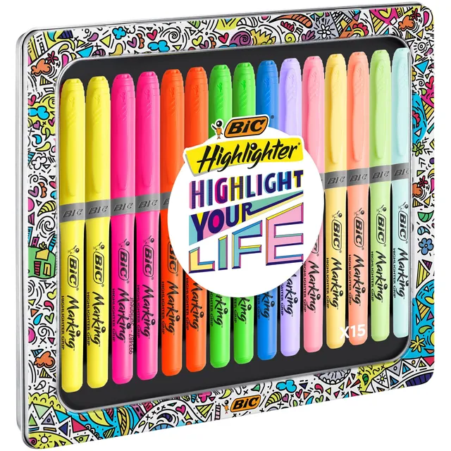 Bic Markeerstift Bic grip Highlight your life assorti blik à 15 stuks