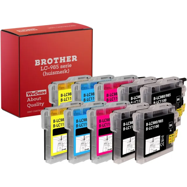 WeCare 10-pack | Geschikt voor Brother LC985 XL Inktcartridges - 4x Zwart - 2x C, M & Y - Geschikt voor MFC/DCP J125 - J140W - J315W - J515W -J220 - J265W - J410 - J415W Multipack 10 cartridges | 4x BK, 2x CMY