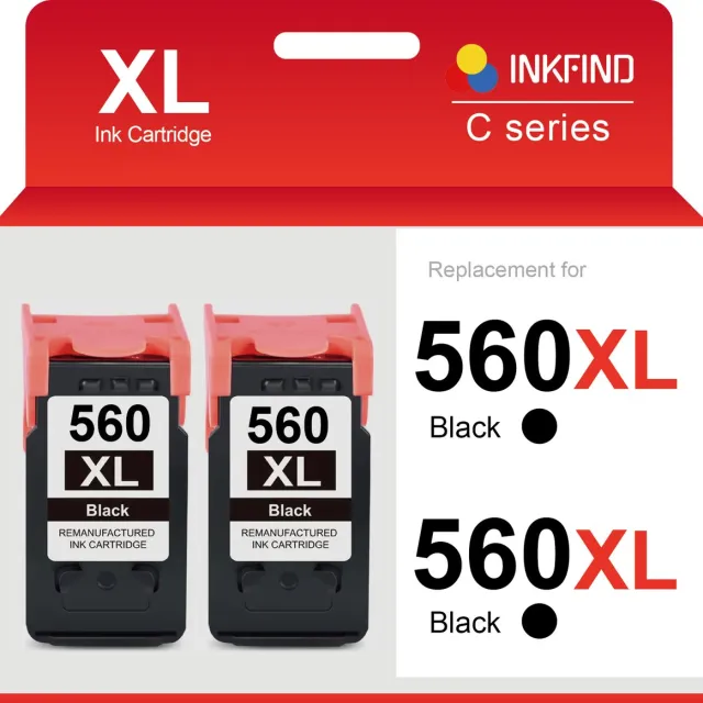 INKFIND 560XL Inktcartridge compatibel met Canon560 Canon 560 Canon PG-560 PG-560XL Hoge Capaciteit / 2-pack Zwart 2-pack Zwart x 2