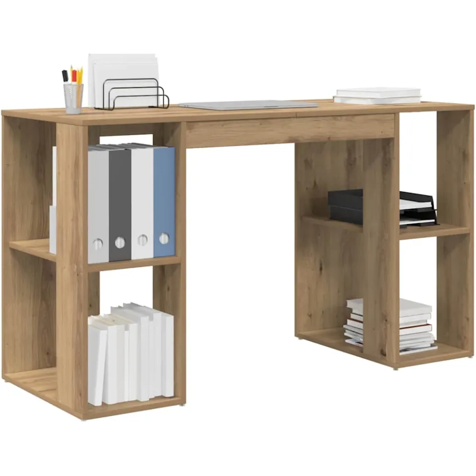vidaXL Bureau Artisan Eiken 130 x 50,5 x 75 cm Bewerkt hout Bruin