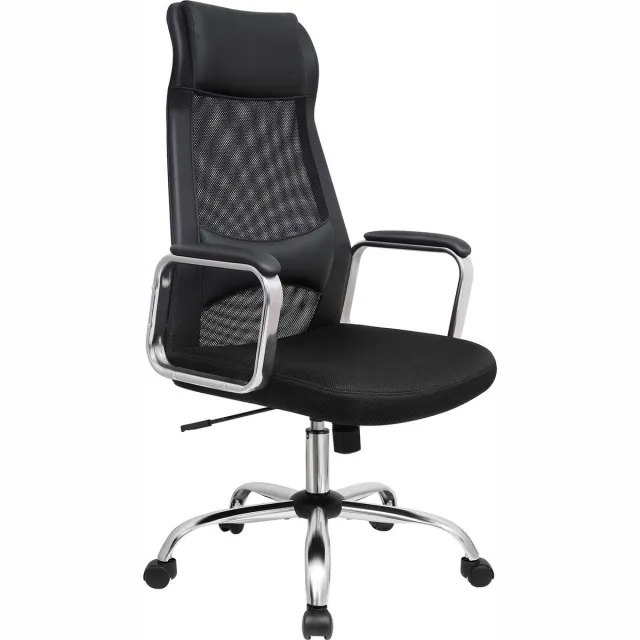 FurnStar Bureaustoel - Canvas Ergonomische stoel - Verstelbare draaibare zitting - Kantelmechanisme - Ademend met hoofdsteun - Lendensteun - Kantoorbelasting 120 kg - Zwart