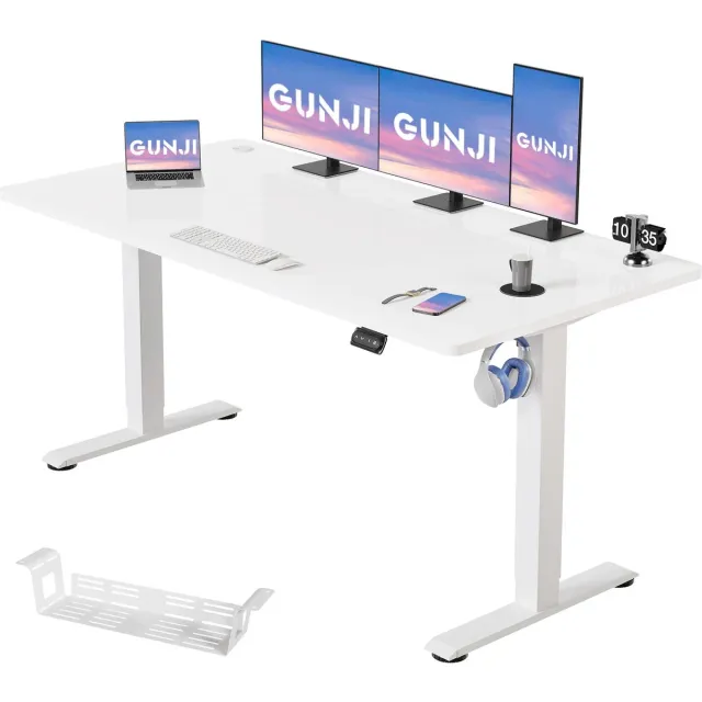 Gudalio Zit Sta Bureau - Sta-bureau - Computertafel - Elektrisch - In hoogte verstelbaar - Ergonomisch - Modern - 160x70 cm - Wit