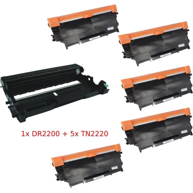 KATRIZ Huismerk Set – 1x DRUM DR2200 + 5x TONER TN2220|6-delige set | Geschikt voor Brother HL-2240/2240D/2250DN/2270DW/MFC-7360/MFC-7460DN/MFC-7860D/DCP-7060/DCP-7065DN Zwart