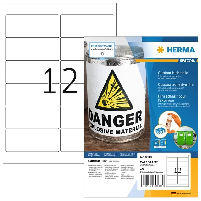 Herma Etiket HERMA 9538 99.1x42.3mm weerbestendig wit 480 stuks